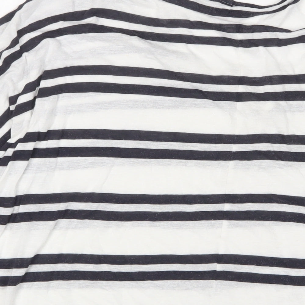 Phase Eight Womens White Striped Linen Basic T-Shirt Size 16 V-Neck - Keyhole neck