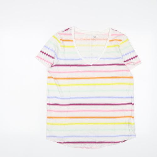 Gap Womens Multicoloured Striped Cotton Basic T-Shirt Size M V-Neck