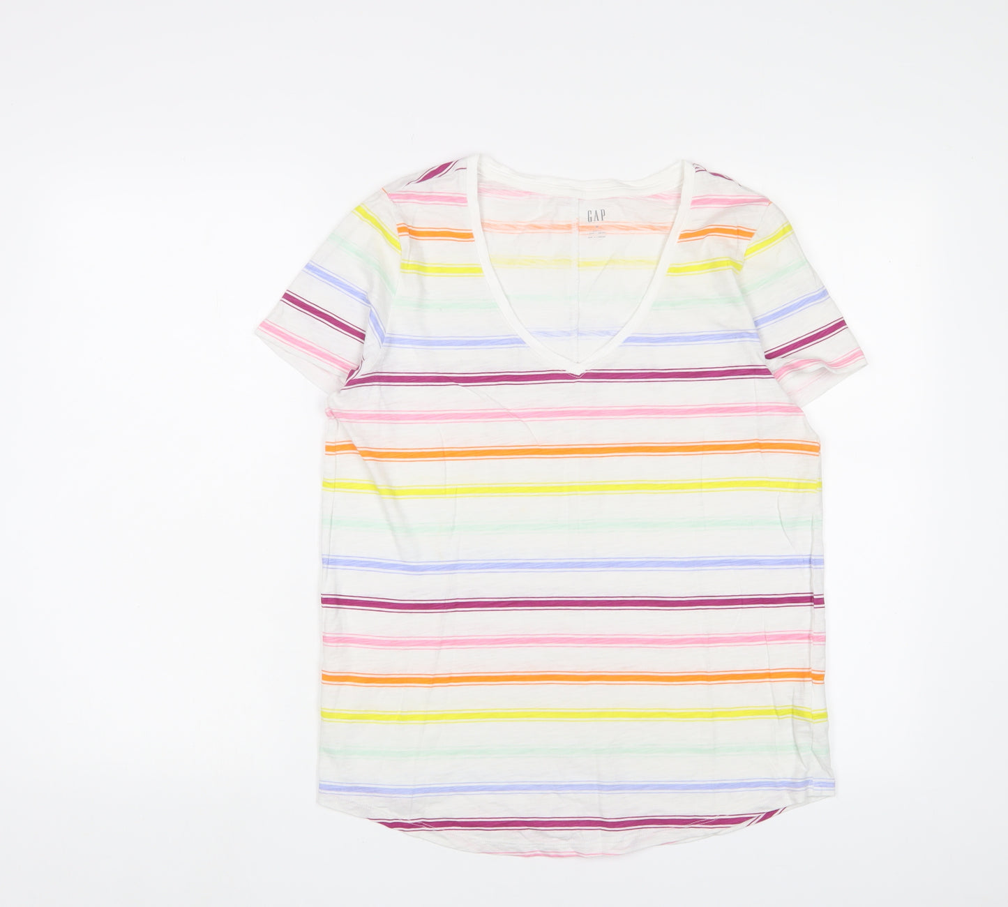 Gap Womens Multicoloured Striped Cotton Basic T-Shirt Size M V-Neck