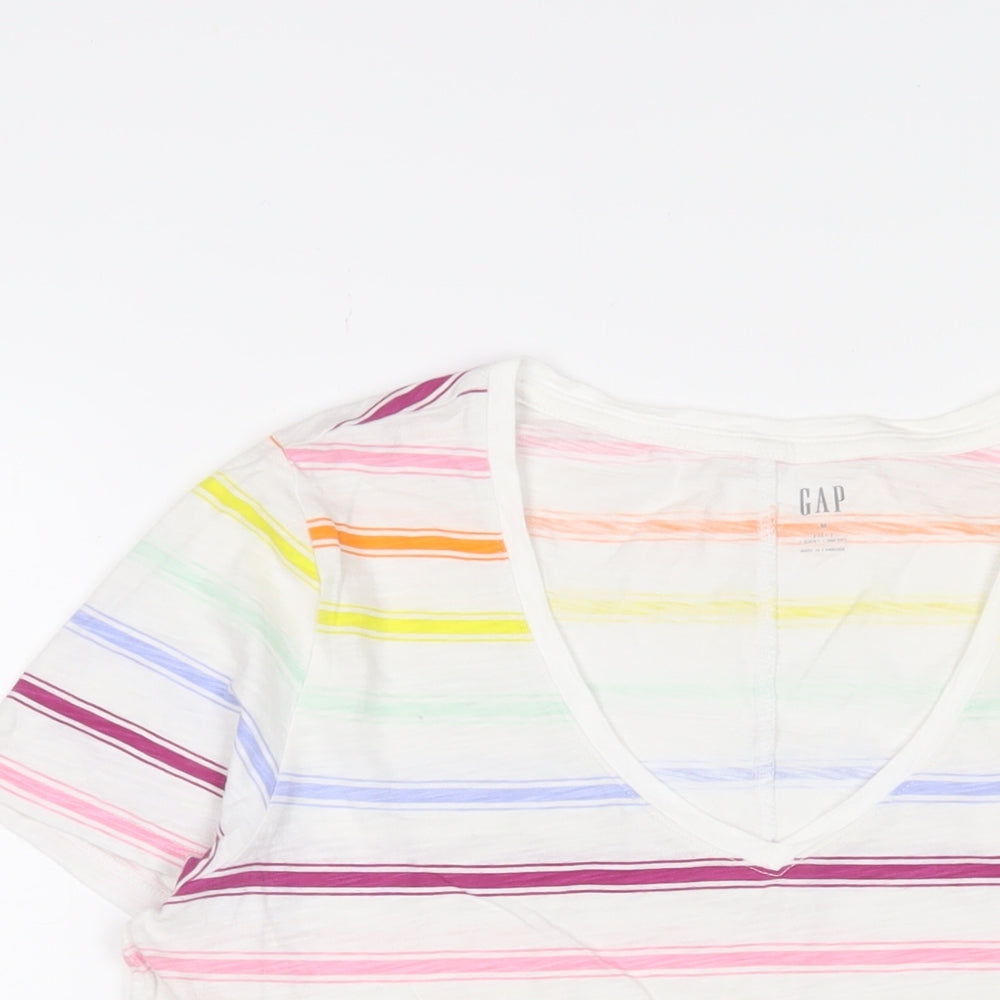 Gap Womens Multicoloured Striped Cotton Basic T-Shirt Size M V-Neck