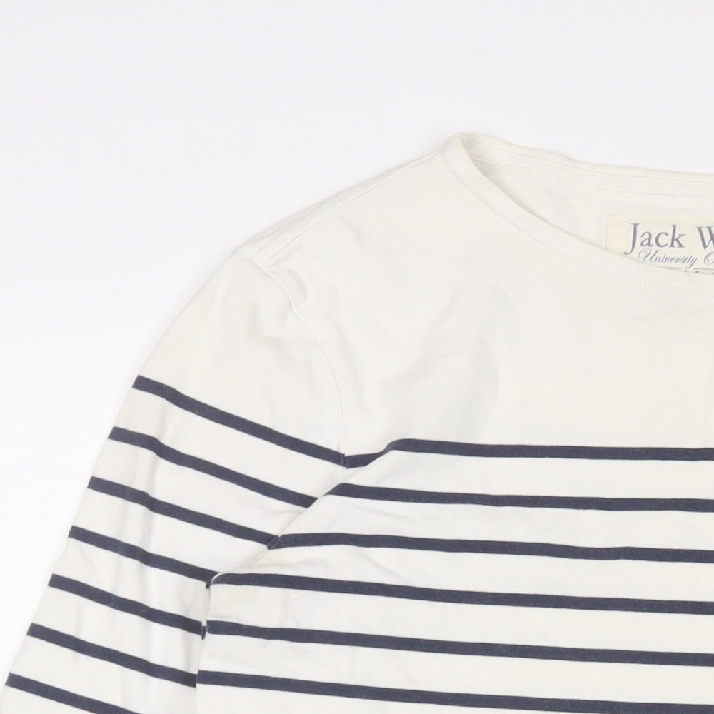 Jack Wills Womens White Striped Cotton Basic T-Shirt Size S Crew Neck - Logo, Embroidered