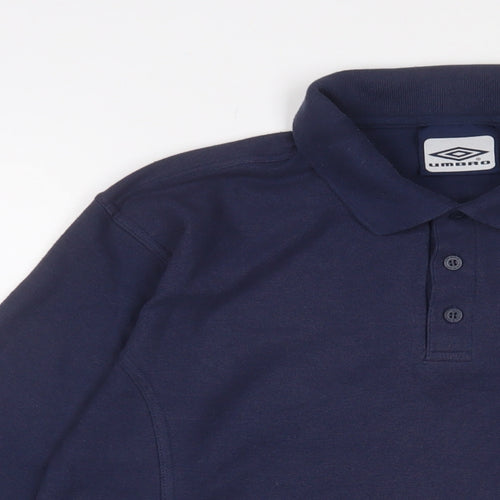 Umbro Mens Blue Cotton Polo Size L Collared Button - Logo, Embroidered