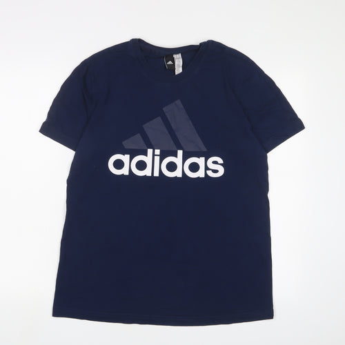 adidas Mens Blue Cotton T-Shirt Size M Crew Neck - Logo