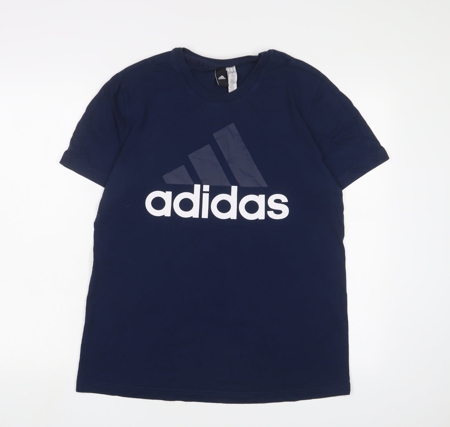 adidas Mens Blue Cotton T-Shirt Size M Crew Neck - Logo