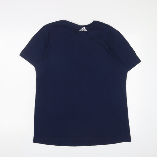 adidas Mens Blue Cotton T-Shirt Size M Crew Neck - Logo