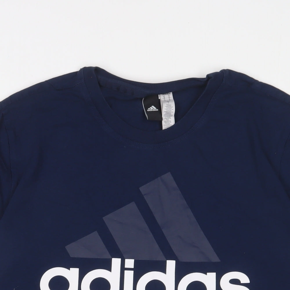 adidas Mens Blue Cotton T-Shirt Size M Crew Neck - Logo