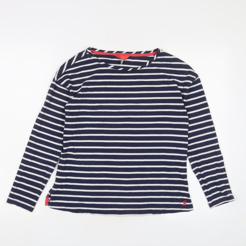 Joules Womens Blue Striped Cotton Basic T-Shirt Size 6 Crew Neck - Logo, Embroidered