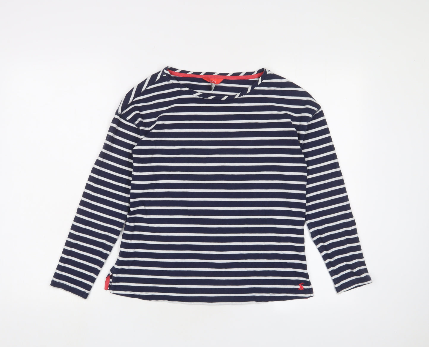 Joules Womens Blue Striped Cotton Basic T-Shirt Size 6 Crew Neck - Logo, Embroidered