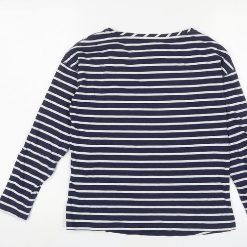 Joules Womens Blue Striped Cotton Basic T-Shirt Size 6 Crew Neck - Logo, Embroidered