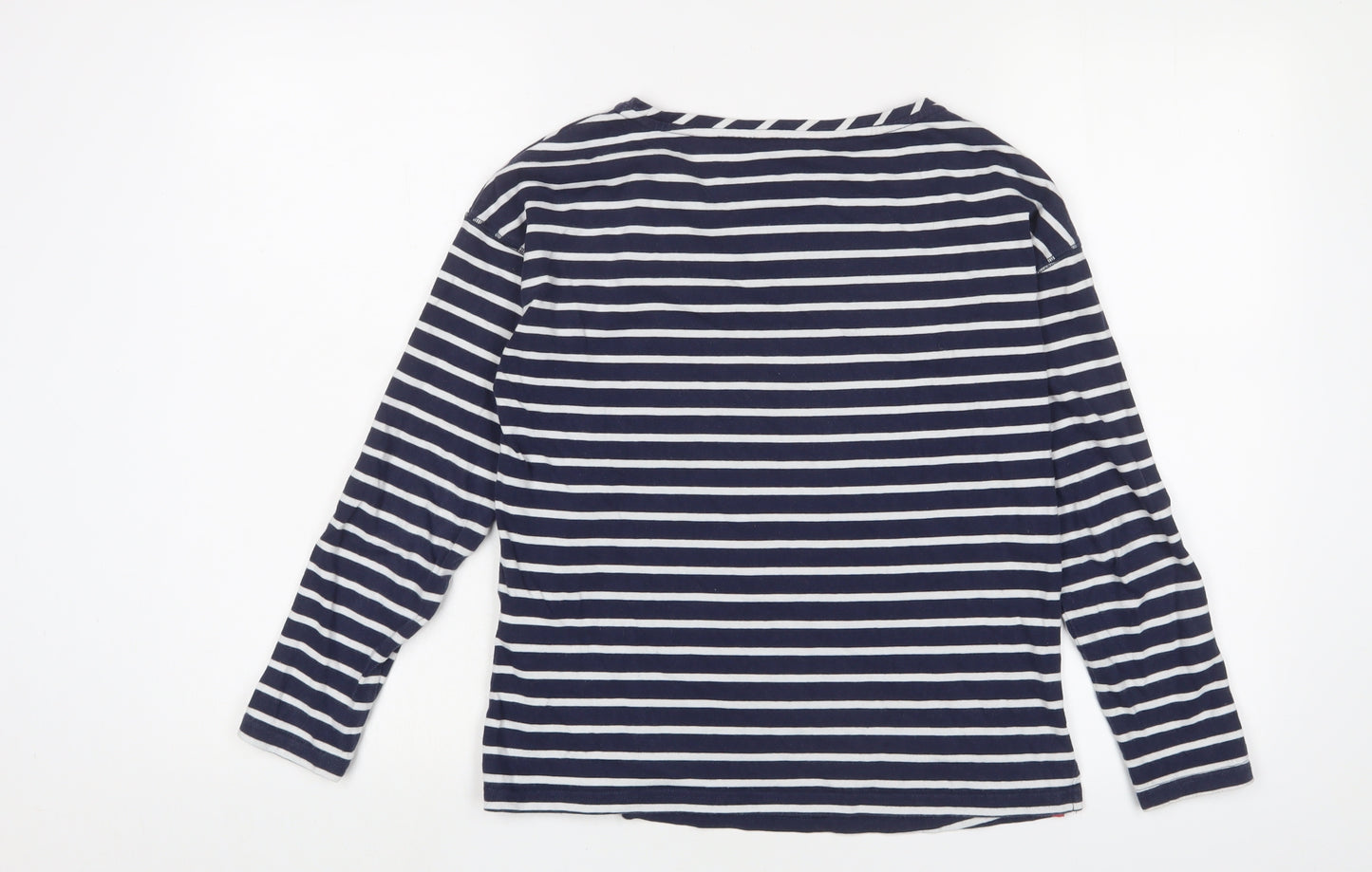 Joules Womens Blue Striped Cotton Basic T-Shirt Size 6 Crew Neck - Logo, Embroidered