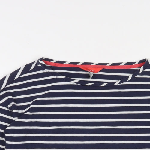 Joules Womens Blue Striped Cotton Basic T-Shirt Size 6 Crew Neck - Logo, Embroidered