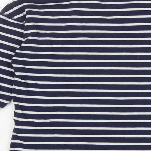 Joules Womens Blue Striped Cotton Basic T-Shirt Size 6 Crew Neck - Logo, Embroidered