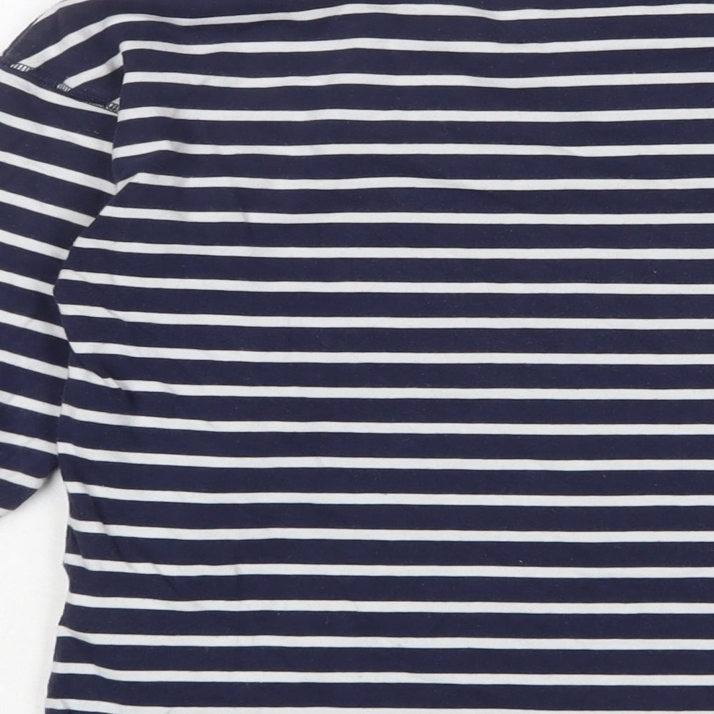 Joules Womens Blue Striped Cotton Basic T-Shirt Size 6 Crew Neck - Logo, Embroidered