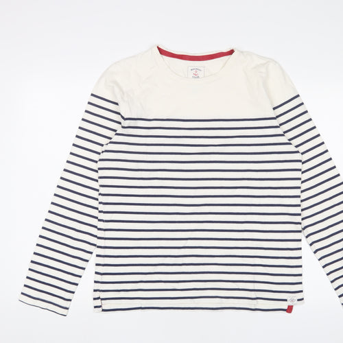 Joules Womens White Striped Cotton Basic T-Shirt Size M Crew Neck