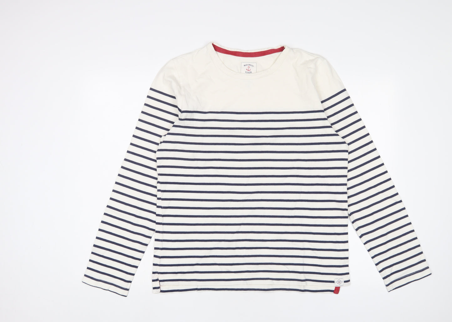 Joules Womens White Striped Cotton Basic T-Shirt Size M Crew Neck