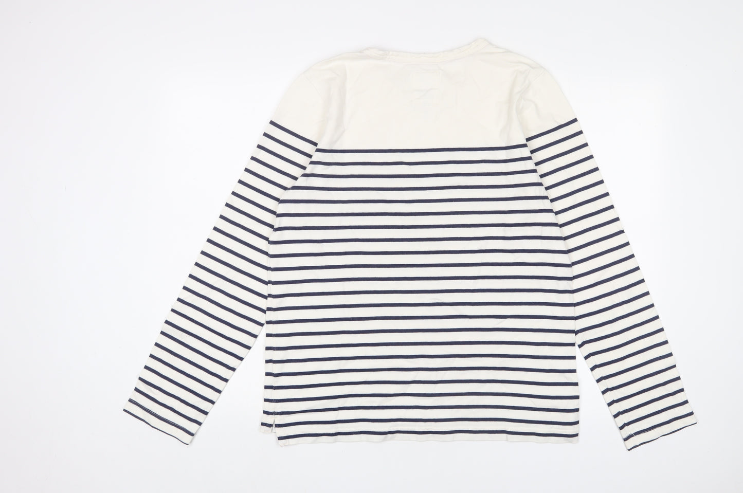 Joules Womens White Striped Cotton Basic T-Shirt Size M Crew Neck