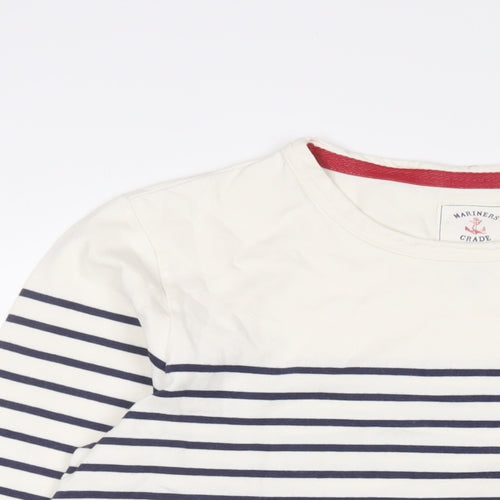 Joules Womens White Striped Cotton Basic T-Shirt Size M Crew Neck