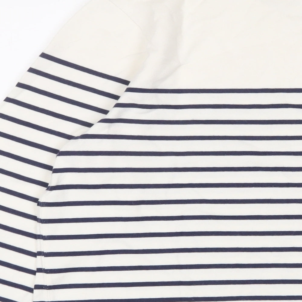 Joules Womens White Striped Cotton Basic T-Shirt Size M Crew Neck