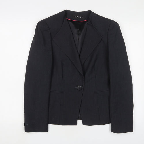 Planet Womens Grey Striped Jacket Blazer Size 14 Button