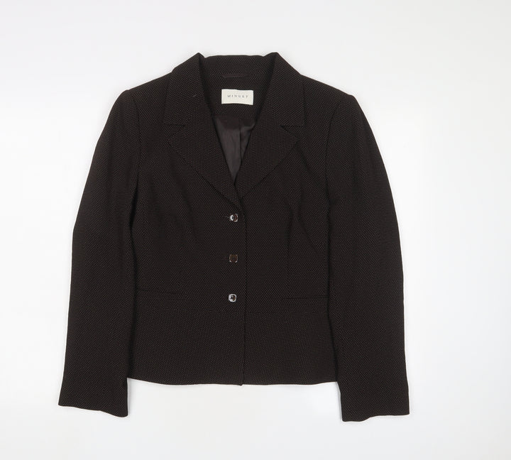MINUET Womens Brown Polka Dot Jacket Blazer Size 14 Button