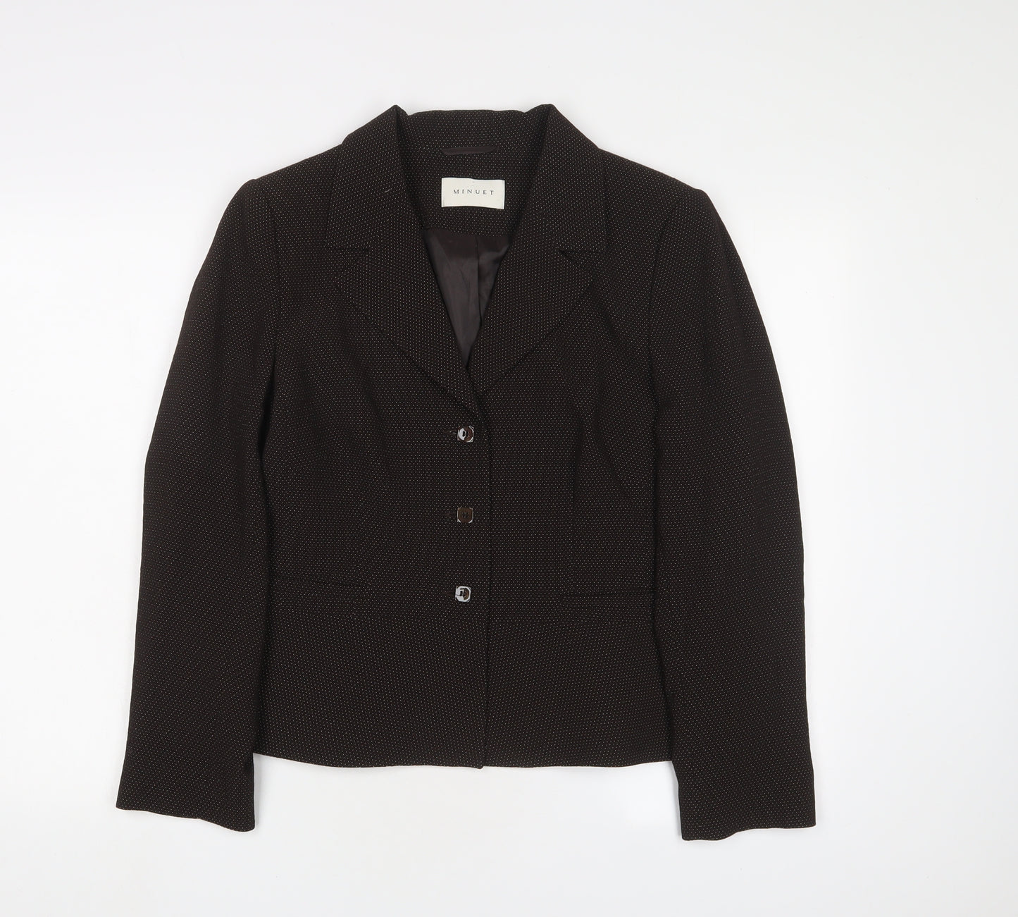 MINUET Womens Brown Polka Dot Jacket Blazer Size 14 Button