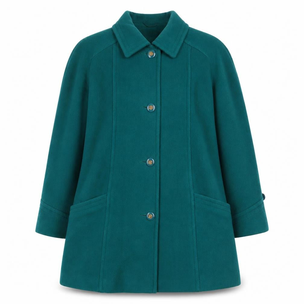 Front view of Lampert women’s green overcoat coat, size UK 12, button