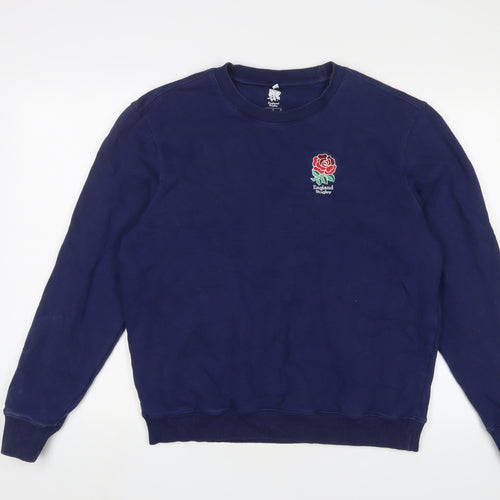 England Rugby Mens Blue Cotton Pullover Sweatshirt Size L - Logo, Embroidered