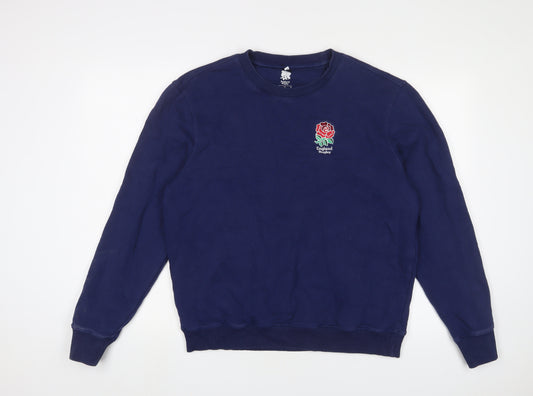 England Rugby Mens Blue Cotton Pullover Sweatshirt Size L - Logo, Embroidered