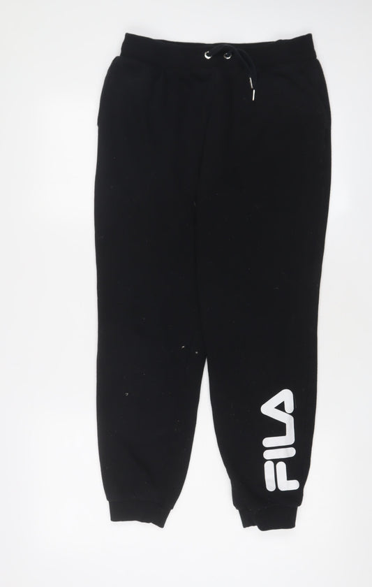 FILA Womens Black Cotton Jogger Trousers Size M L27 in Regular Drawstring - Logo