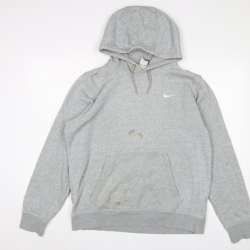 Nike Mens Grey Cotton Pullover Hoodie Size L - Logo, Embroidered