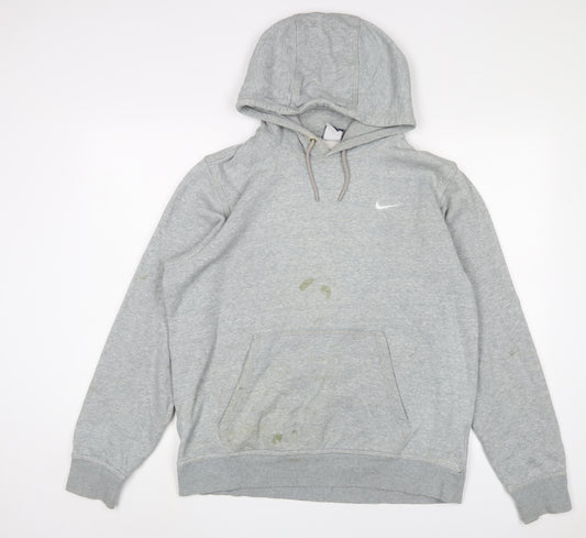 Nike Mens Grey Cotton Pullover Hoodie Size L - Logo, Embroidered