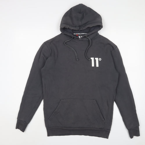 11 degrees Mens Grey Cotton Pullover Hoodie Size S - Logo