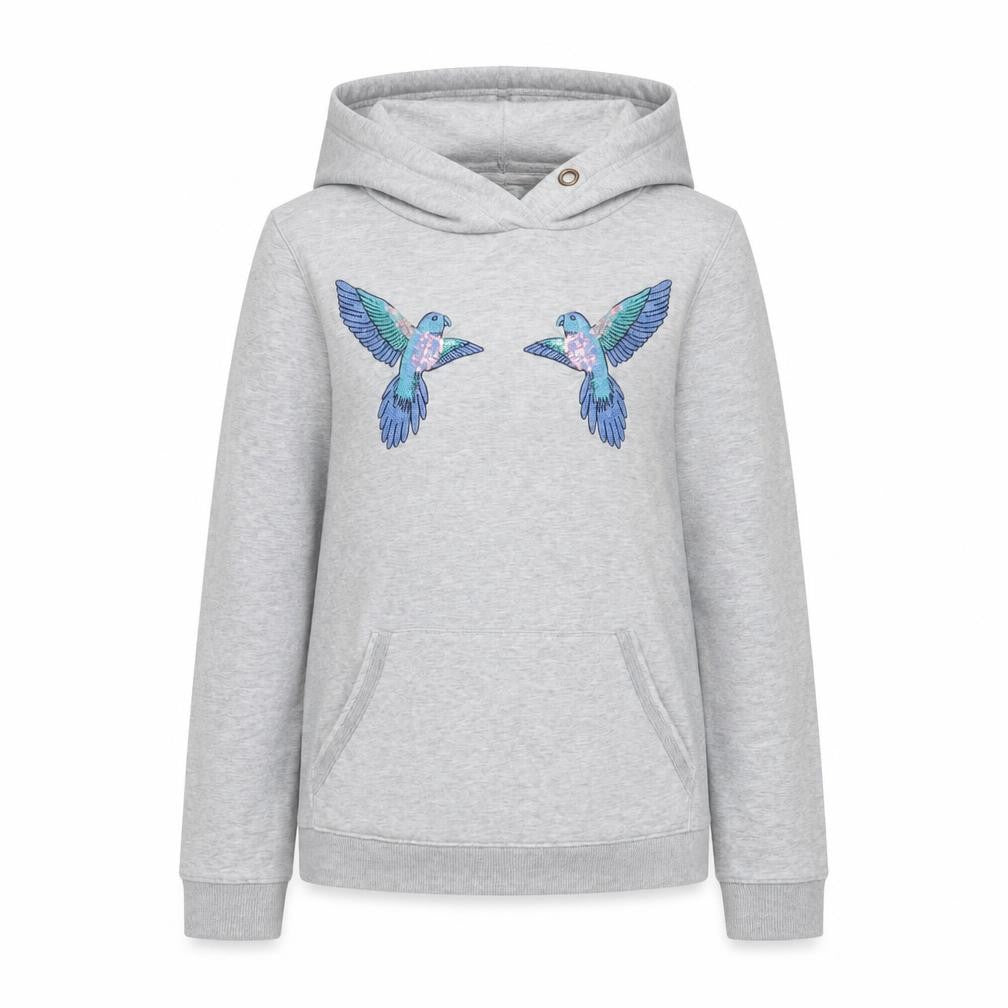 Front view of Oasis women’s grey cotton pullover hoodie, size XS, pullover - zsl let's work for wildlife