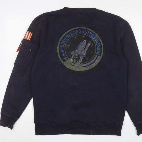 Nasa Mens Blue Cotton Pullover Sweatshirt Size L - Logo, Embroidered