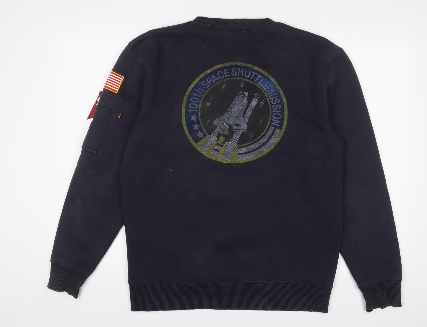 Nasa Mens Blue Cotton Pullover Sweatshirt Size L - Logo, Embroidered