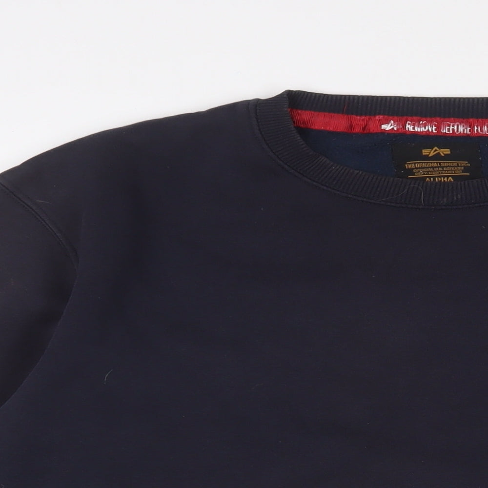 Nasa Mens Blue Cotton Pullover Sweatshirt Size L - Logo, Embroidered