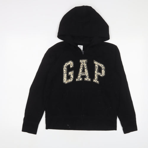 Gap Girls Black Cotton Full Zip Hoodie Size 14-15 Years Zip - Logo, Embroidered