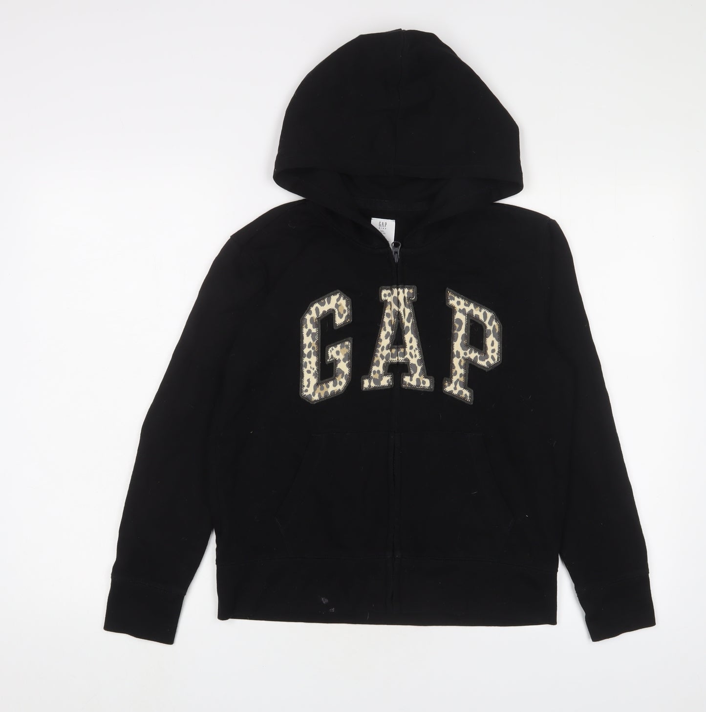 Gap Girls Black Cotton Full Zip Hoodie Size 14-15 Years Zip - Logo, Embroidered