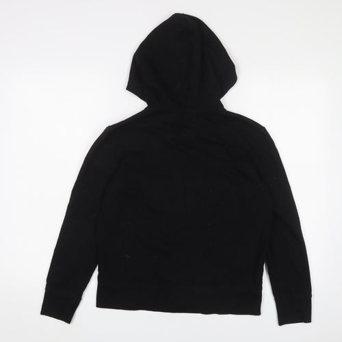 Gap Girls Black Cotton Full Zip Hoodie Size 14-15 Years Zip - Logo, Embroidered