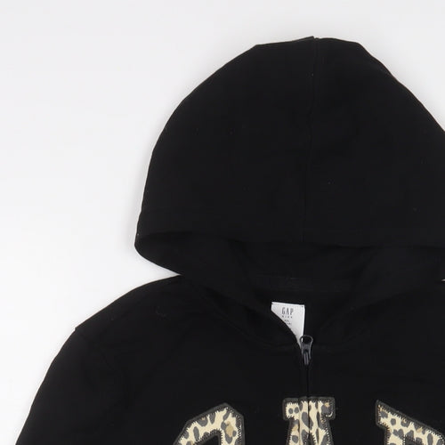 Gap Girls Black Cotton Full Zip Hoodie Size 14-15 Years Zip - Logo, Embroidered