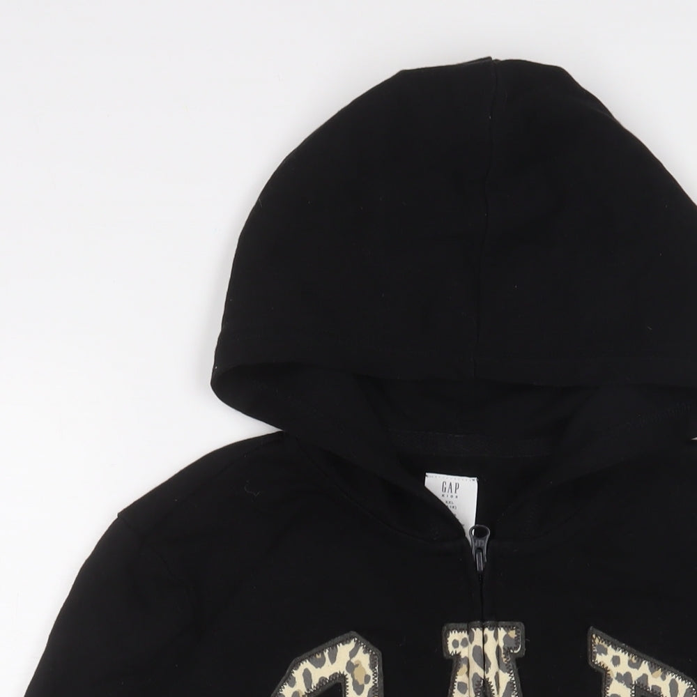 Gap Girls Black Cotton Full Zip Hoodie Size 14-15 Years Zip - Logo, Embroidered