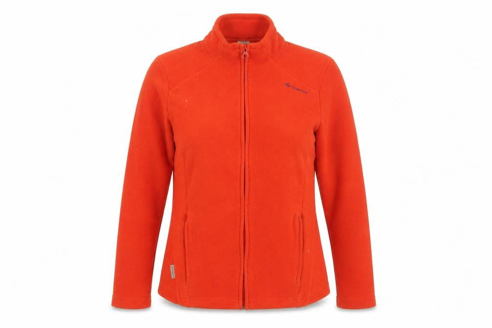 Front view of Decathlon women’s orange jacket, size M, zip - logo, embroidered