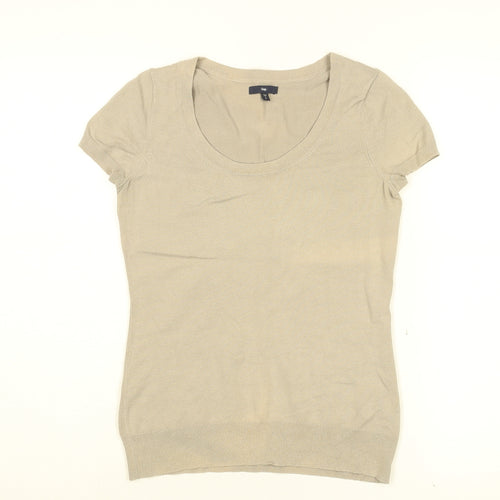 Gap Womens Beige Cotton Basic T-Shirt Size S Scoop Neck