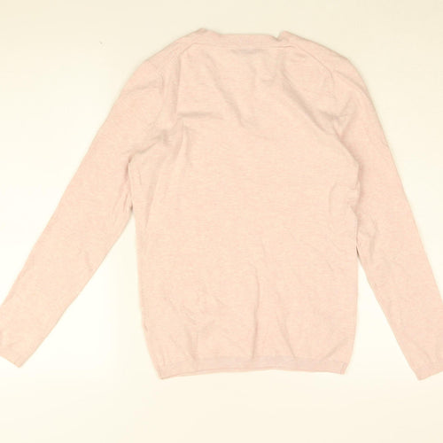Tommy Hilfiger Womens Pink V-Neck Cotton Pullover Jumper Size S