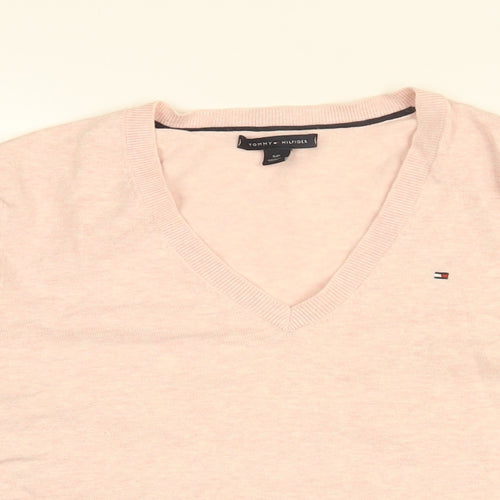 Tommy Hilfiger Womens Pink V-Neck Cotton Pullover Jumper Size S