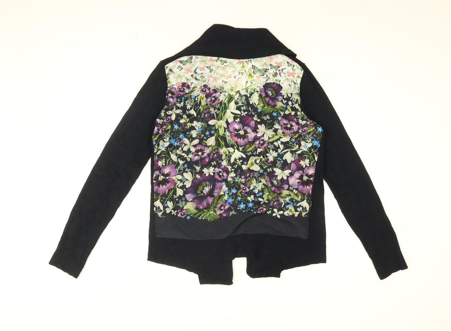 Ted Baker Womens Blue V-Neck Floral Viscose Cardigan Jumper Size 10