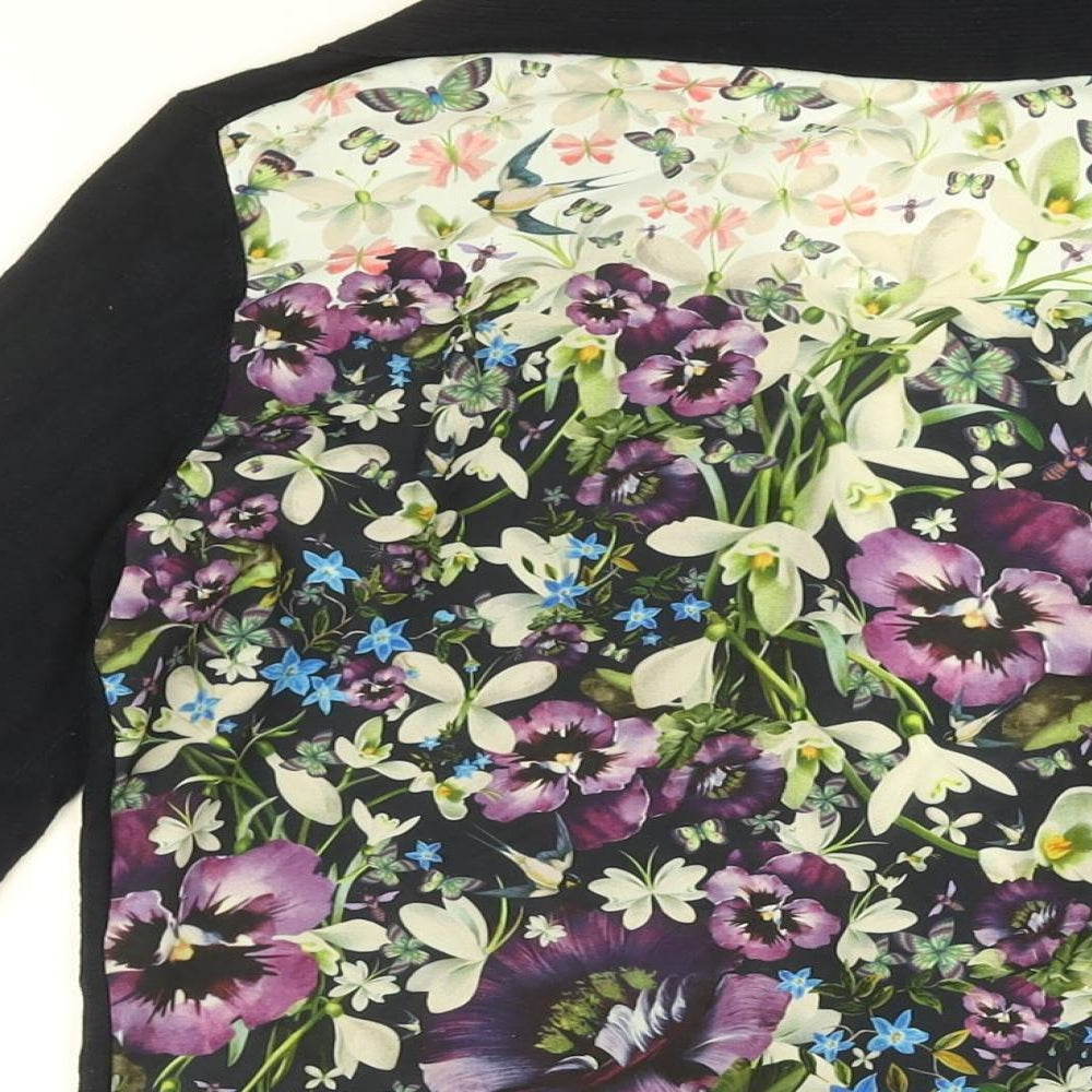 Ted Baker Womens Blue V-Neck Floral Viscose Cardigan Jumper Size 10
