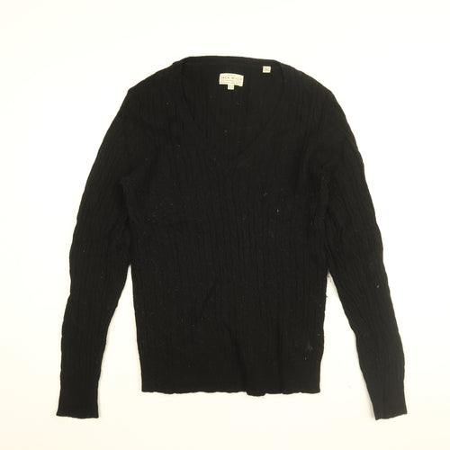 Jack Wills Womens Black V-Neck Wool Pullover Jumper Size 14