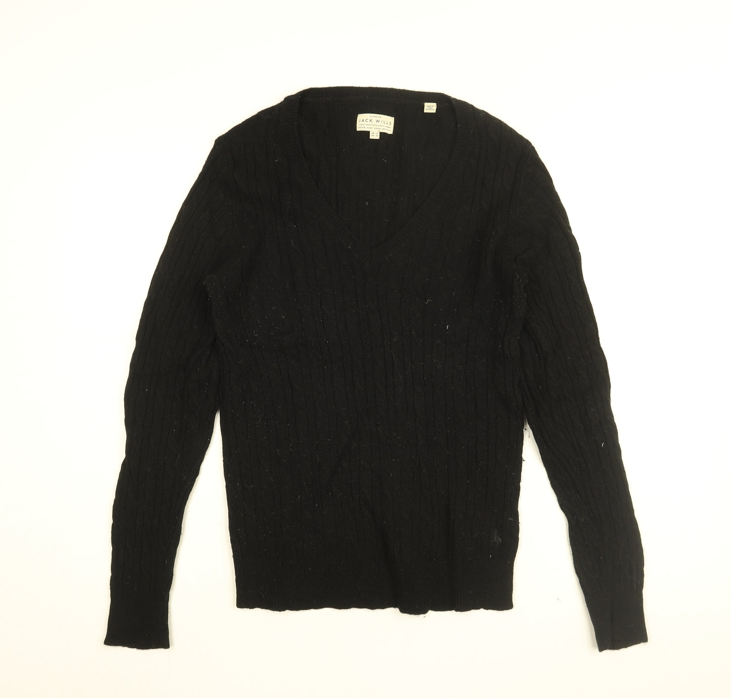 Jack Wills Womens Black V-Neck Wool Pullover Jumper Size 14