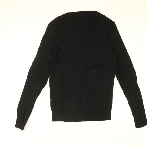 Jack Wills Womens Black V-Neck Wool Pullover Jumper Size 14